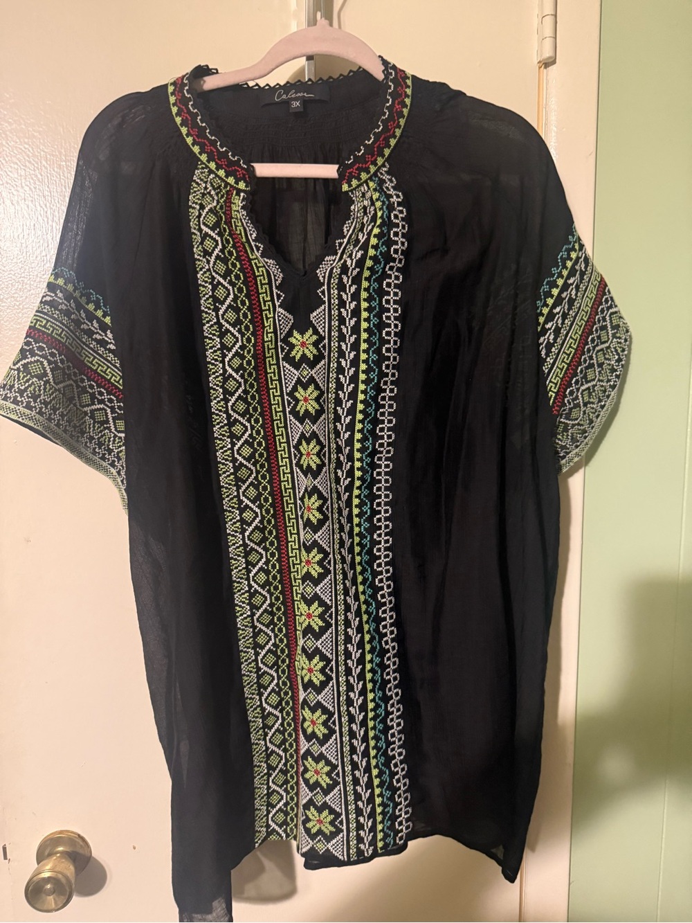 Caleesa Black Embroidered Peasant Top size 3x
